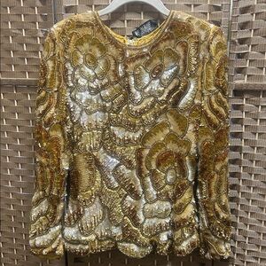 Gold Floral Sequin Blouse NWT S